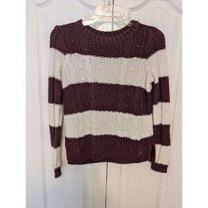 Women's Size Small Hollister Burgundy & White Striped Crew Neck Sweatshirt Knit
